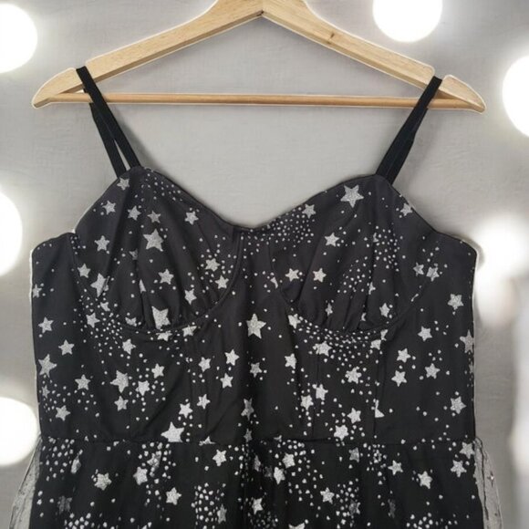 Betsey Johnson Bustier Black Silver Star Starry Night Tulle Dress 2 - Picture 3 of 6